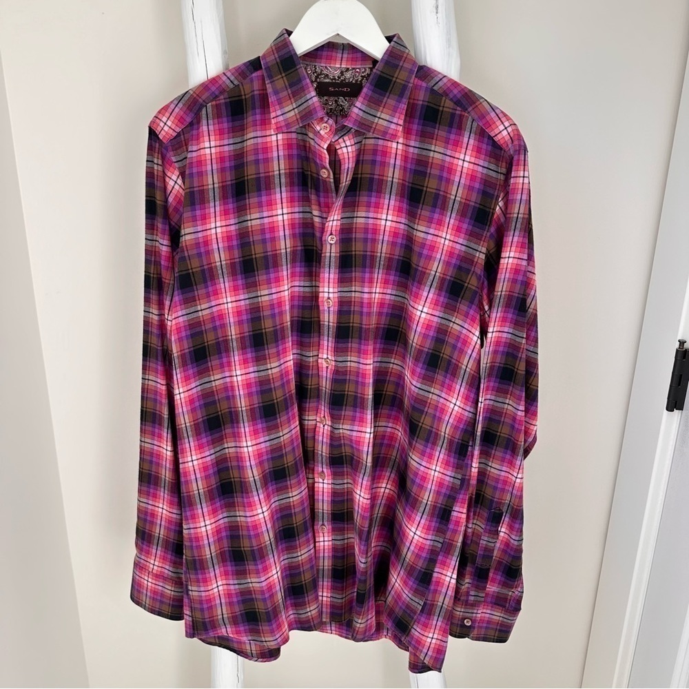 SAND Copenhagen Men’s Plaid Long Sleeve Dress Shirt Pink Sz XL